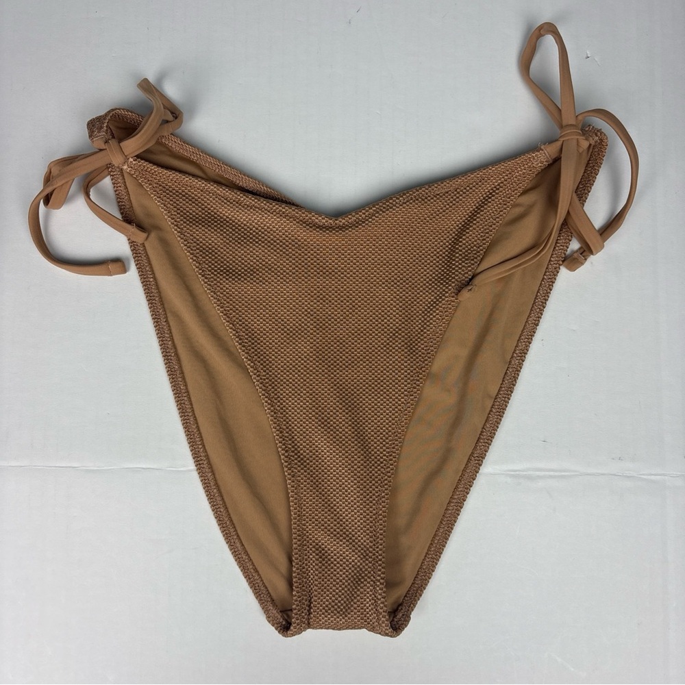 Aerie Women's XL Bikini Bottom Tan Textured V Cut Tie Side Swimsuit New with Tag